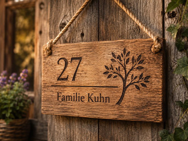 kachel01 Personalisiertes Haustür- & Namensschild aus Holz